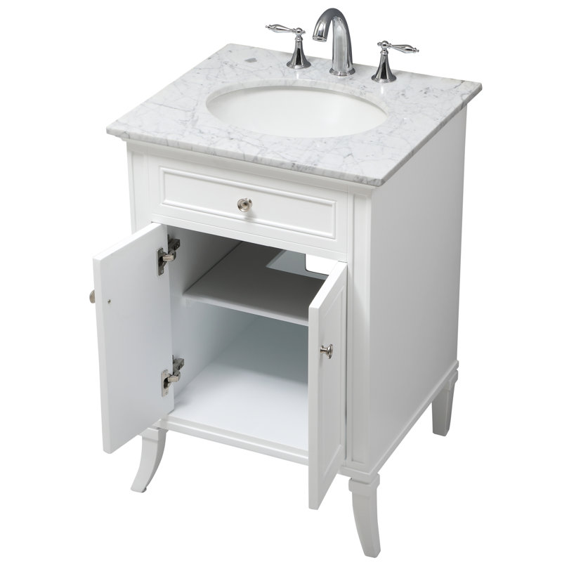 Ensemble de meuble-lavabo simple 24 po Inverleigh, Blanc, Carrare blanc, Chrome