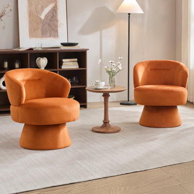 Fauteuil demi-tonneau pivotant en velours de 24,02 po de largeur (ensemble de 2), fauteuil d'appoint moderne pivotant à 360 ° pour le salon et la chambre à coucher