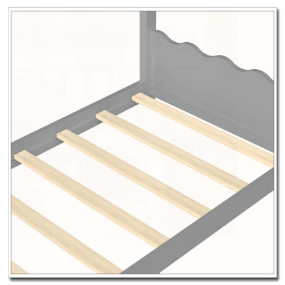 House Floor Bed with Support Slats, Solid Wood House Bed Frame