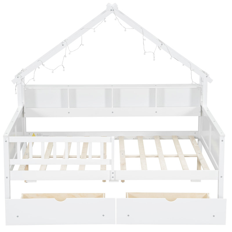 Lit de jour avec garde-corps et rangement, éclairage DEL, Blanc