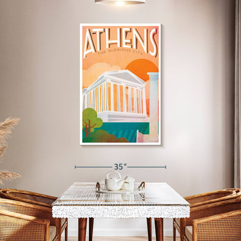 Affiche rétro d'Athènes, H 24 po x l 16 po