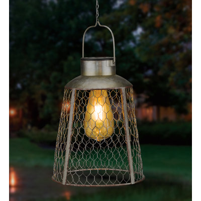 Edison Solar Lantern Metal Glass and Acrylic Outdoor Hanging Light - Round