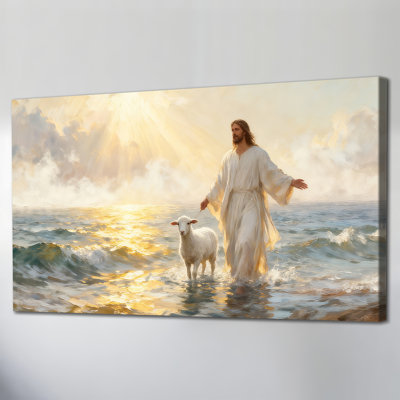 Grande et élégante peinture murale sur toile «Jésus spirituel», reproduction d'art sur toile encadrée,