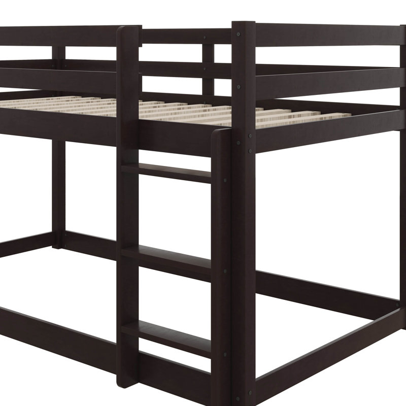 Twin Size Stacked Floor Bunk Bed With Ladder Included, Espresso
