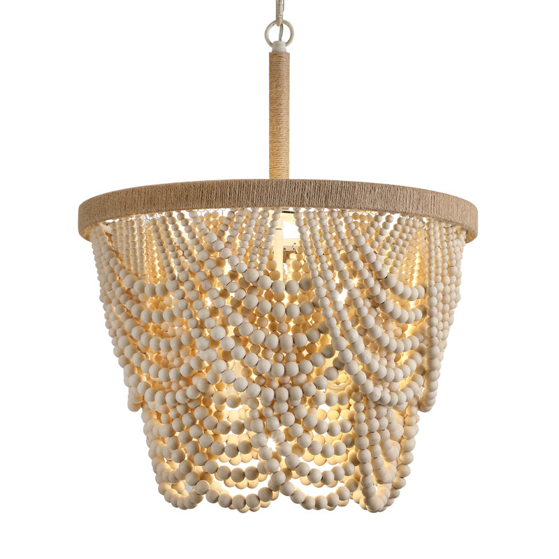 Boho Wood Beaded Chandelier,Farmhouse Coastal Large Bohemia 5 Lights For Dining Room Kitchen Living Room Entryway Foyer Hotel D20" Ul Listed