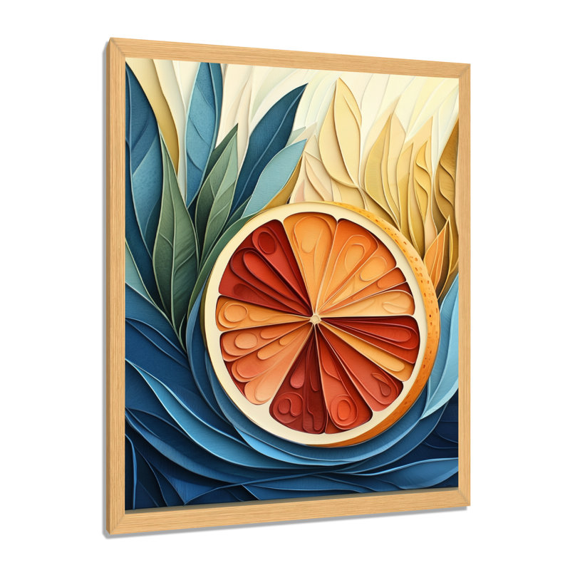 Matinée Pamplemousse - Tableau botanique bleu encadré pour la cuisine, 44" H x 34" W, Cadre naturel