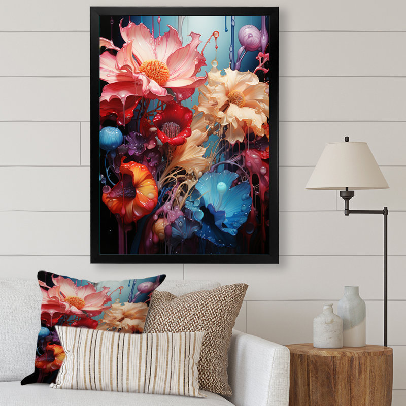 Abstractions florales, botaniques sur toile, Cadre photo noir, H 44 po x l 34 po x P 1,5 po