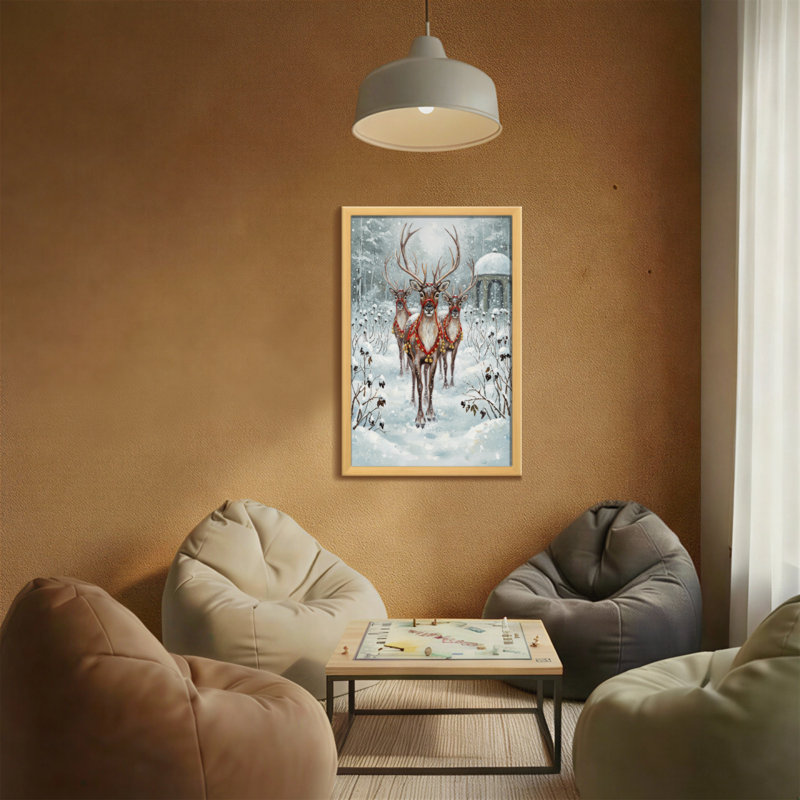 Animaux, hiver, forêt de cerfs, neige, scène artistique, H 36 po x l 24 po