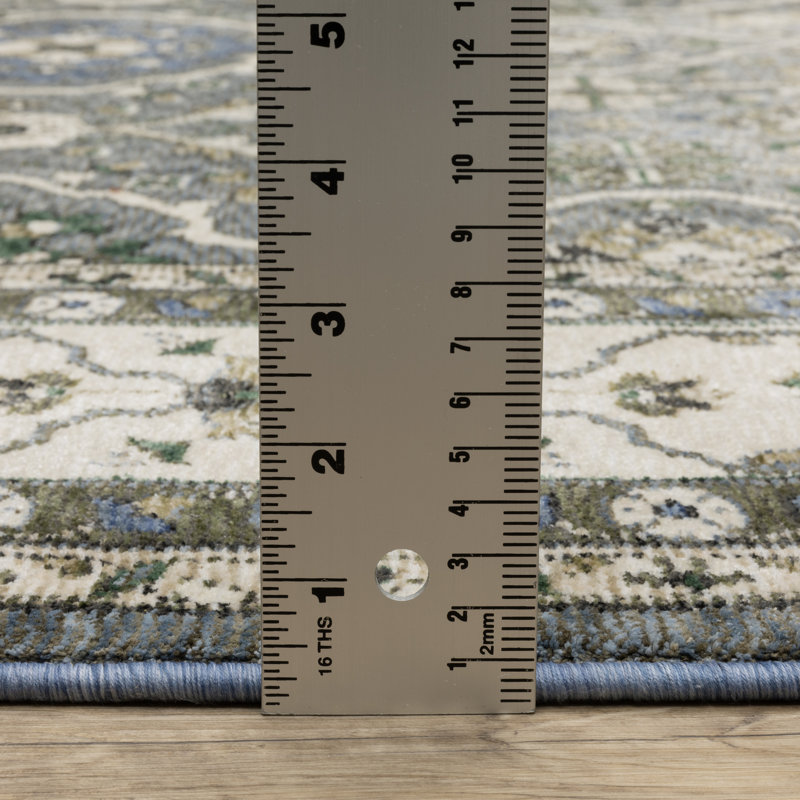 Tapis oriental en polyester tissé à la machine bleu / gris / beige Suhaan, Tapis de couloir 2 pi 3 po x 7 pi 6 po