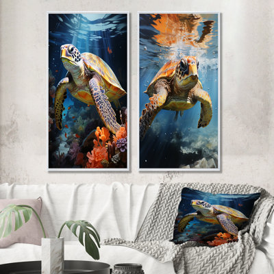 Dreamy Marine Encounter - Tortue, ensemble de 2 reproductions d'art mural