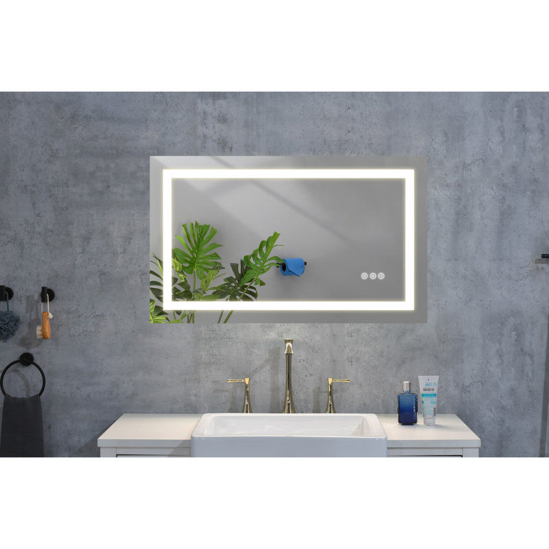 Grand miroir de salle de bain à brouillard avec DEL: à intensité variable, 3 couleurs et mémoire à DEL à intensité variable