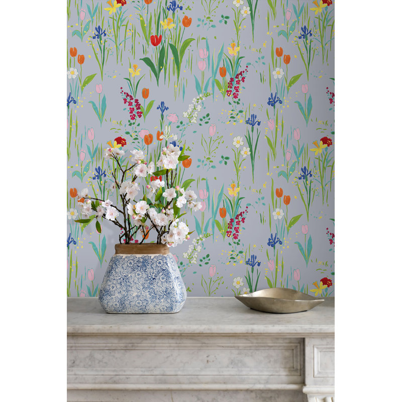 Paule Marrot Floral Wallpaper Double Roll, Periwinkle Gray