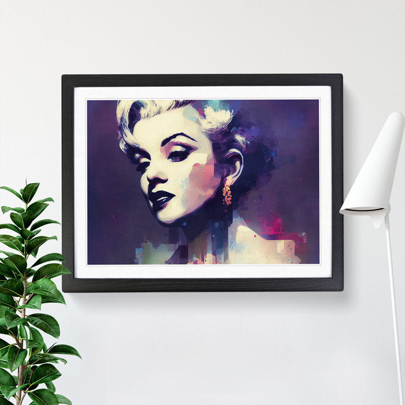 XH1022-6814X Pastel Marilyn Monroe Abstract - Picture Frame Print, Black, 34cm H x 46cm W x 2cm D
