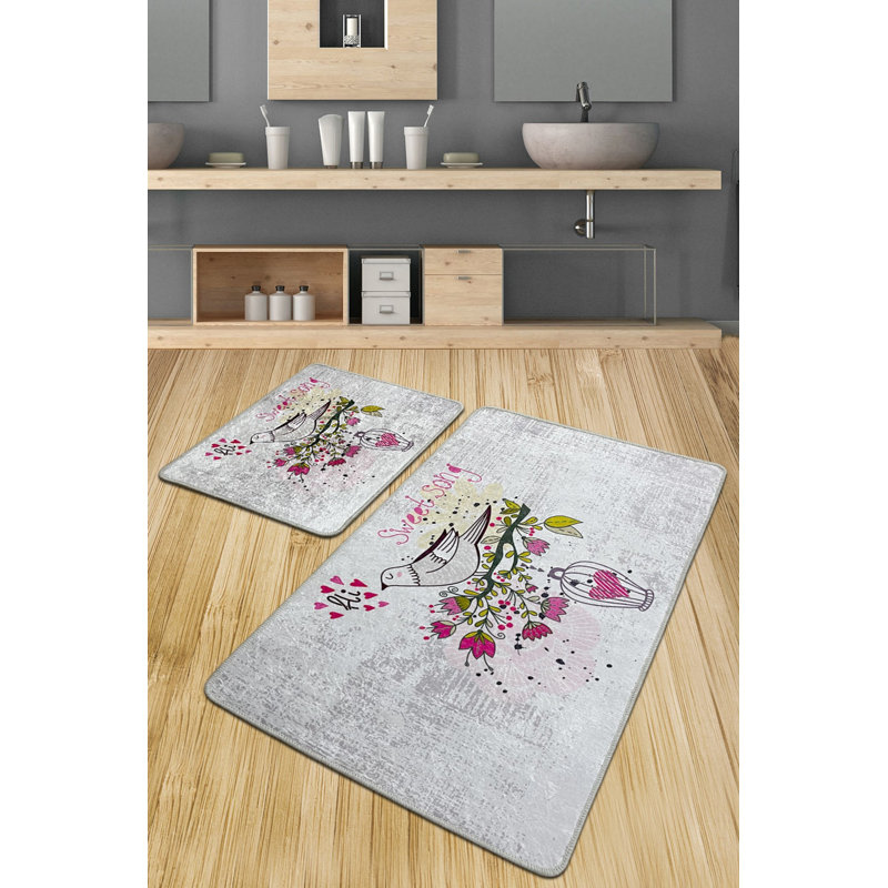 Ensemble de tapis de bain antibactérien (2 pièces), 100% polyester, 23,6 po x 39,4 po et 19,7 po x 23,6 po | Dessous antidérapant, 700 g / m² | Lavable à la machine, séchage rapide, idéal pour la sécurité et le confort de la salle de bain