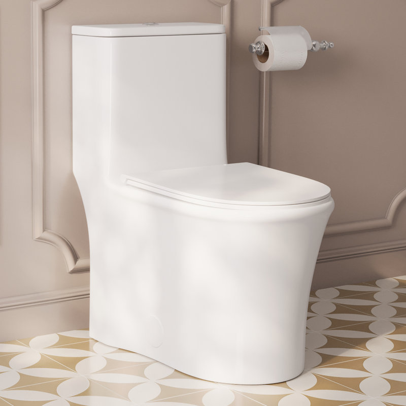 White Ceramic Elongated Dual Flush One-Piece Toilet