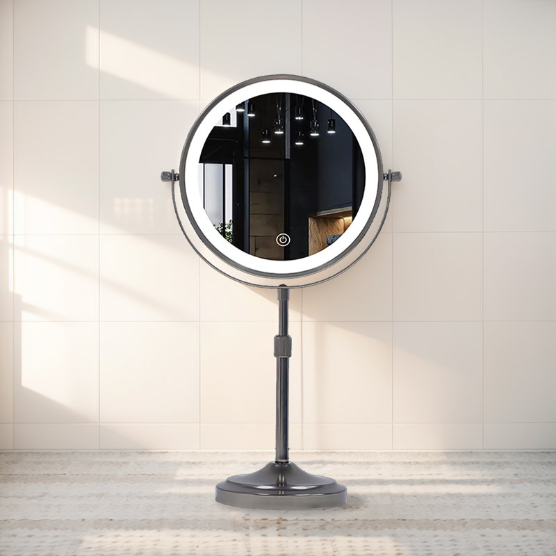 Miroir de plancher rond en métal Afrina, Gris