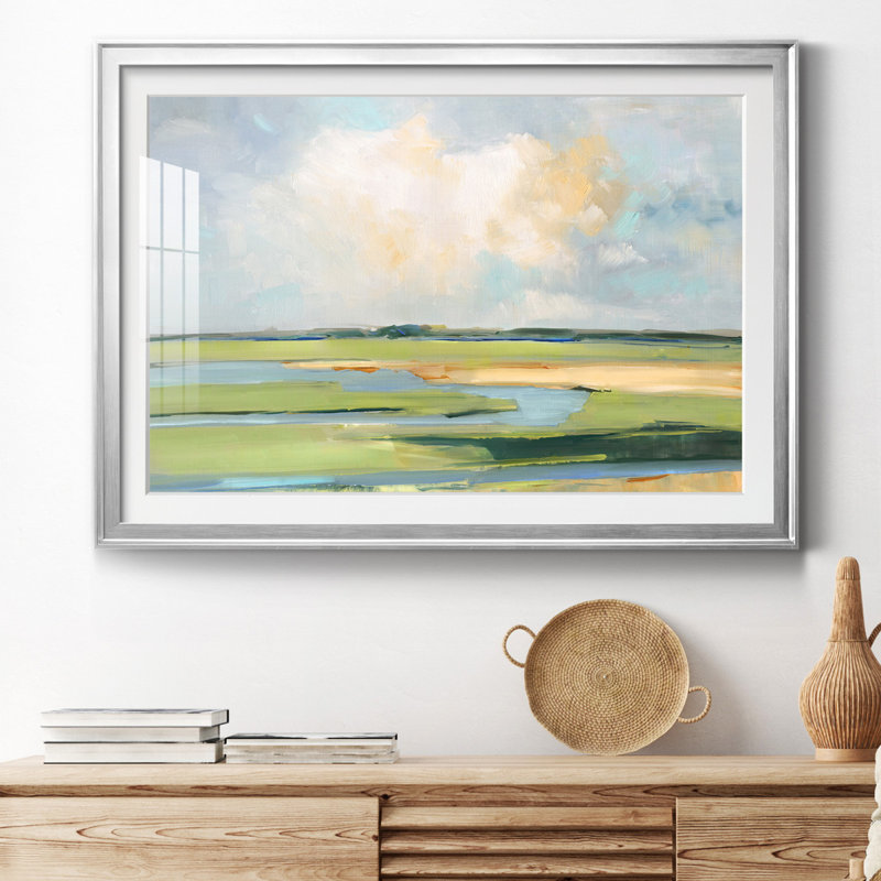 Pastel Horizon II - peinture encadrée, Papier encadré doré, H 30,5 po x l 42,5 po, Argent argent