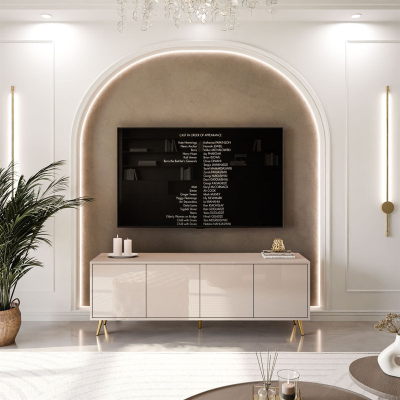 Unfinished TV Stand for TVs up to 49", Cashmire Gloss/Gold