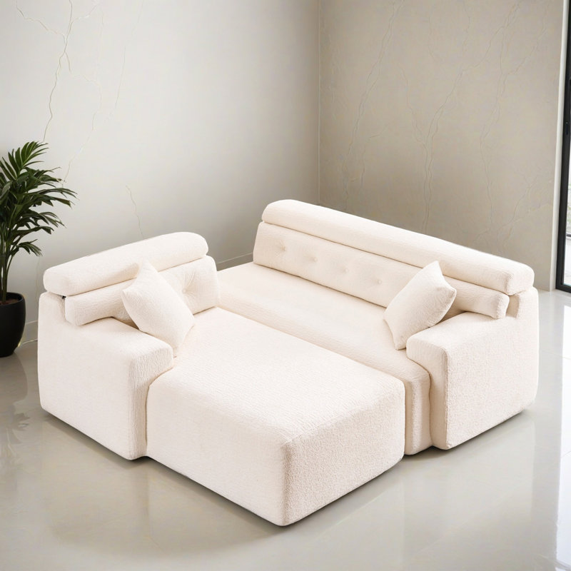 Canapé-lit modulaire 2 pièces pour salon, Chenille blanc antique