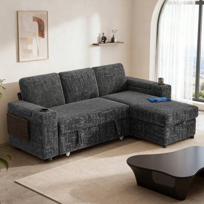 85-Inch 3-Seater Sofa Bed With Adjustable Backrest, Foldable Coffee Table, Cup Holders, Usb & Type C Ports, Storage Pockets, Perfect For Home, Hotel, Apartment, And Dorm