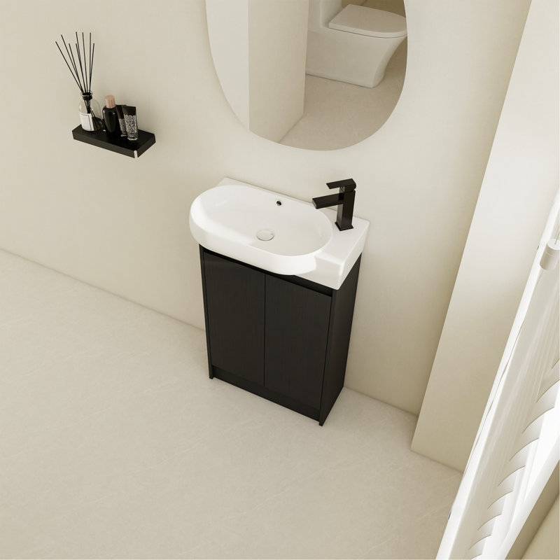 Meuble-lavabo élégant avec lavabo, portes à fermeture douce et fabrication durable, Noir, noir, noir, noir