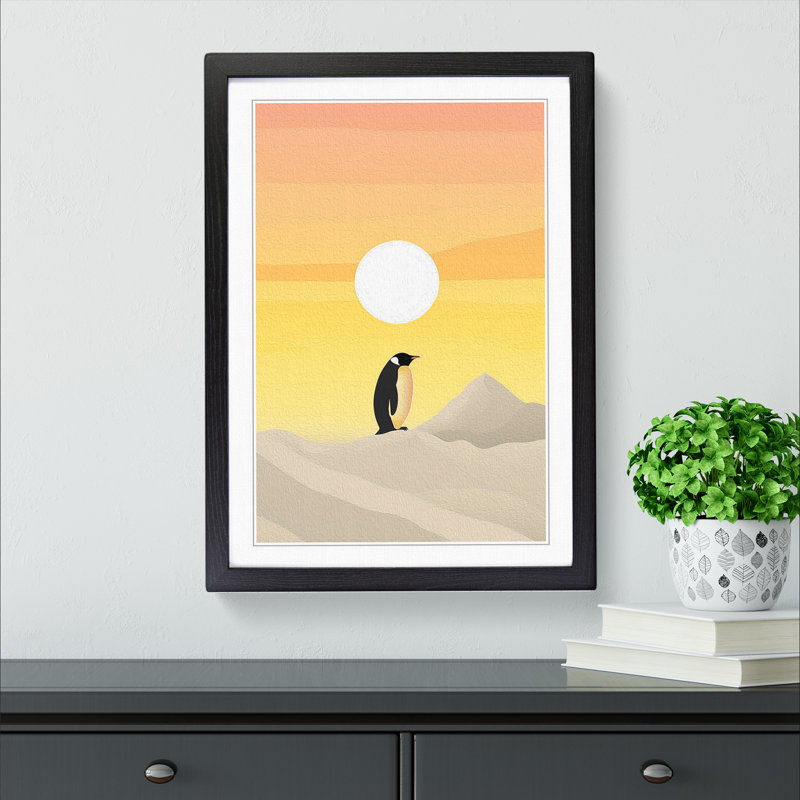 Penguin Minimalism No.2 - Single Picture Frame Print on Wood, Black Framed, 64cm H x 46cm W