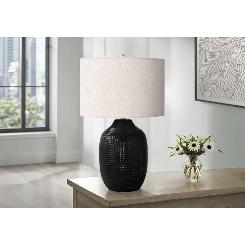 Lighting, h 26 po, lampe de table, céramique noire, abat-jour ivoire / crème, contemporain