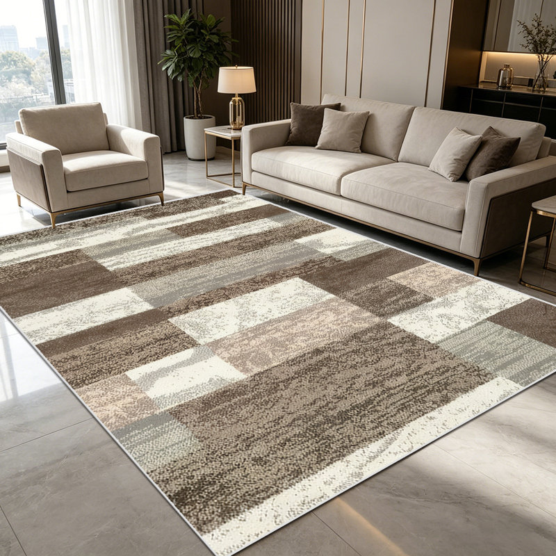 1PC Geometric Patchwork Brown Beige Neutral Tone area rugs, Soft and Comfortable, easy-to-maintain, machine washable Indoor floor mat, suitable for living room, bedroom, dining room, home office, entryway, patio, porch, Home Decor, Outdoor Decor.
