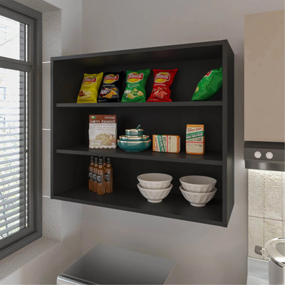 Armoire murale en wengé avec rangement ouvert