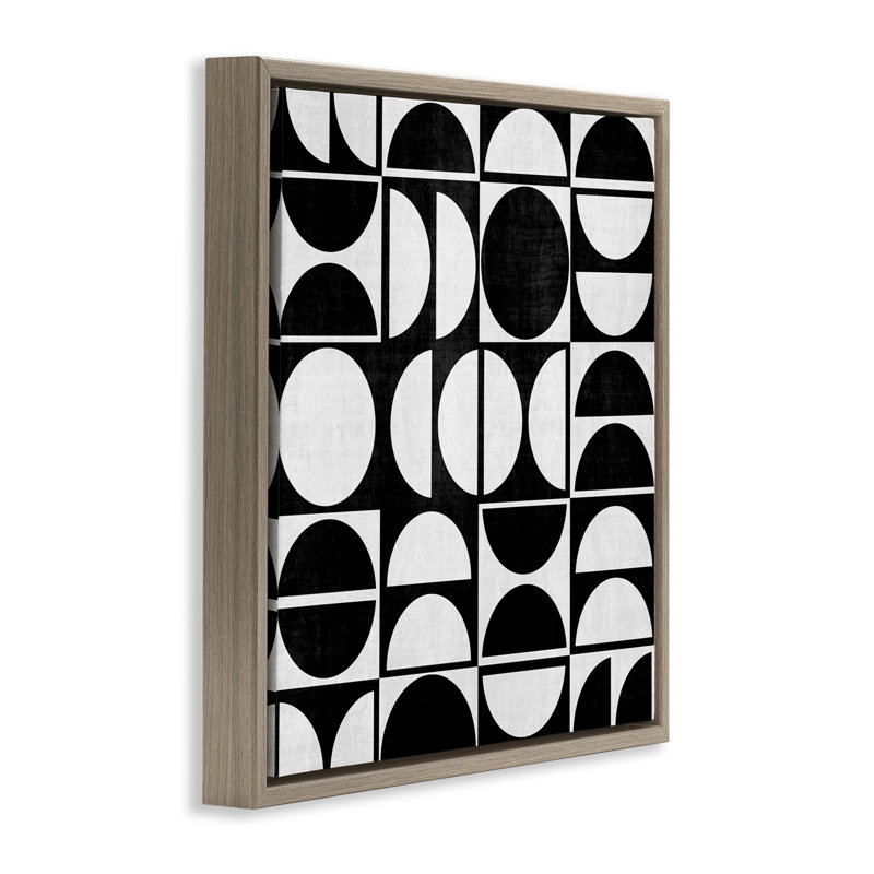 Motif arqué noir et blanc, H 18 po x l 18 po, Cadre flottant orme Montalcino