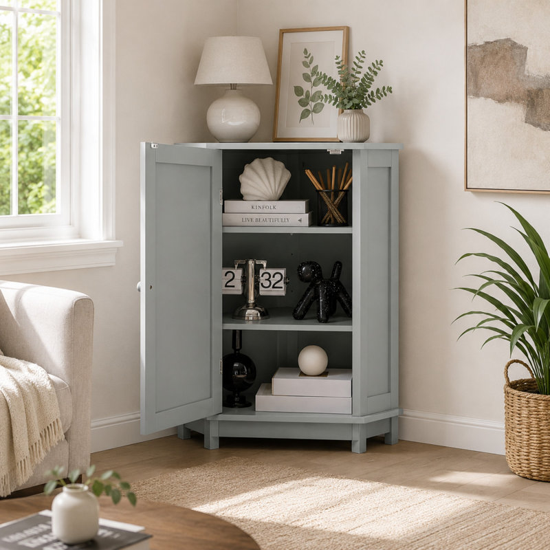 Armoire de rangement de coin Ambrelth avec tablette réglable et butoir de porte magnétique, Silver