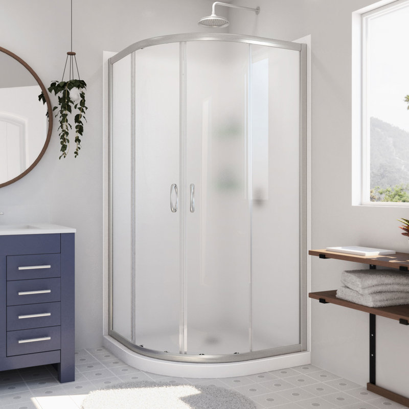 Prime 33" W x 33" D x 76.75" H Frameless Round Sliding Shower Enclosure with Base Included, Oil Rubbed Bronze