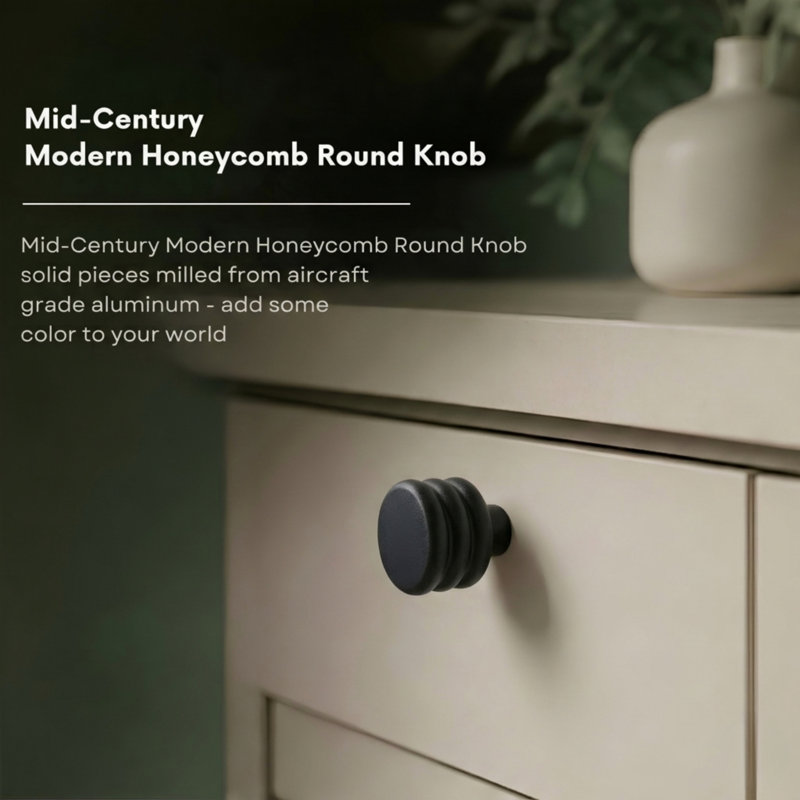 ROUS Hardware Mid-Century Modern Honey Comb Knob, Charcoal (Black)