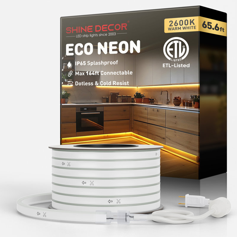 Cordon lumineux néon 120V Shine Decor 2600K blanc chaud, 780"