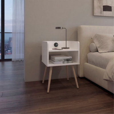 Table de chevet avec port USB, 2 tablettes - blanc