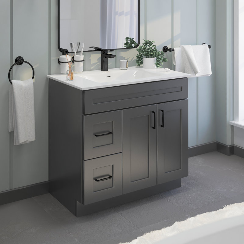 Meuble-lavabo de salle de bain 36 po avec tiroirs gris Shaker