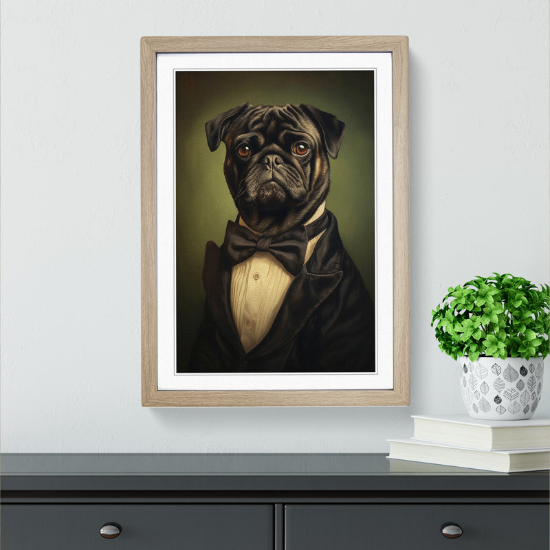 Pug Romanticism - Framed Print, 34" H x 25" W x 2" D, Oak