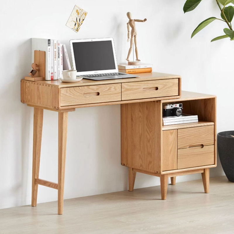 Bureau moderne en bois massif et bibliothèque intégrée