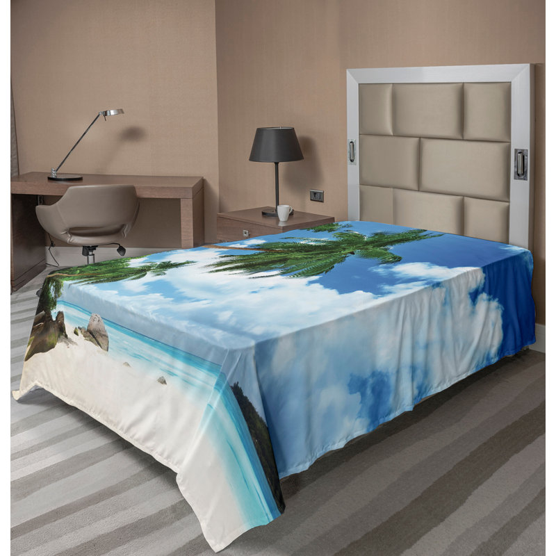 Ambesonne Seascape Top Flat Sheet Mahe Island in Seychelles Green Blue Aqua, Twin