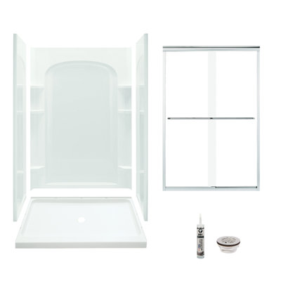 Ensemble de douche rectangulaire sans cadre de 48 po x H 75,75 po avec porte-serviettes et base inclus