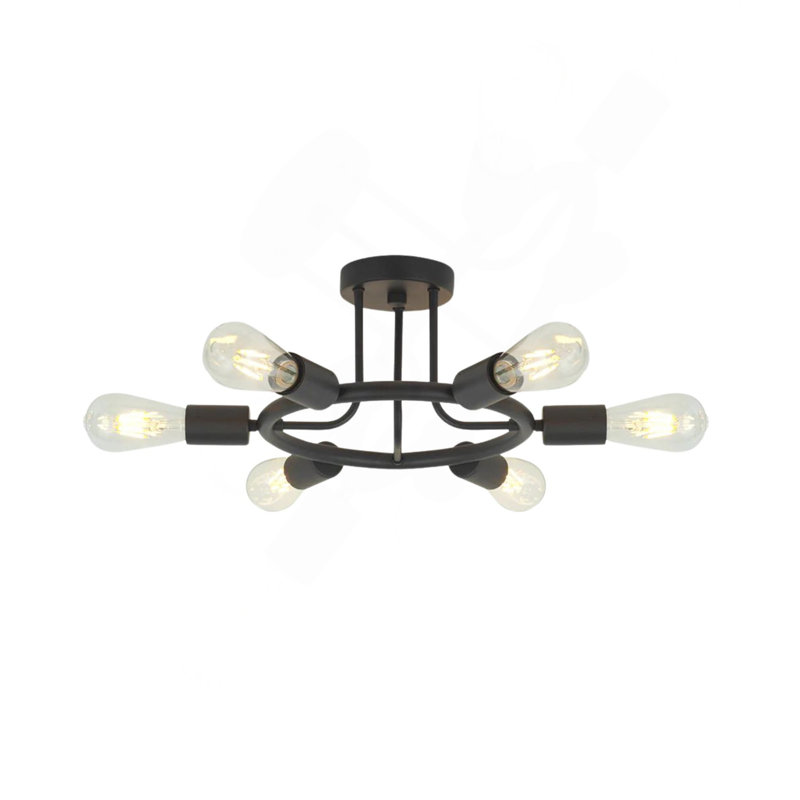 Plafonnier semi-encastré 6 lumières Spoutnik moderne noir