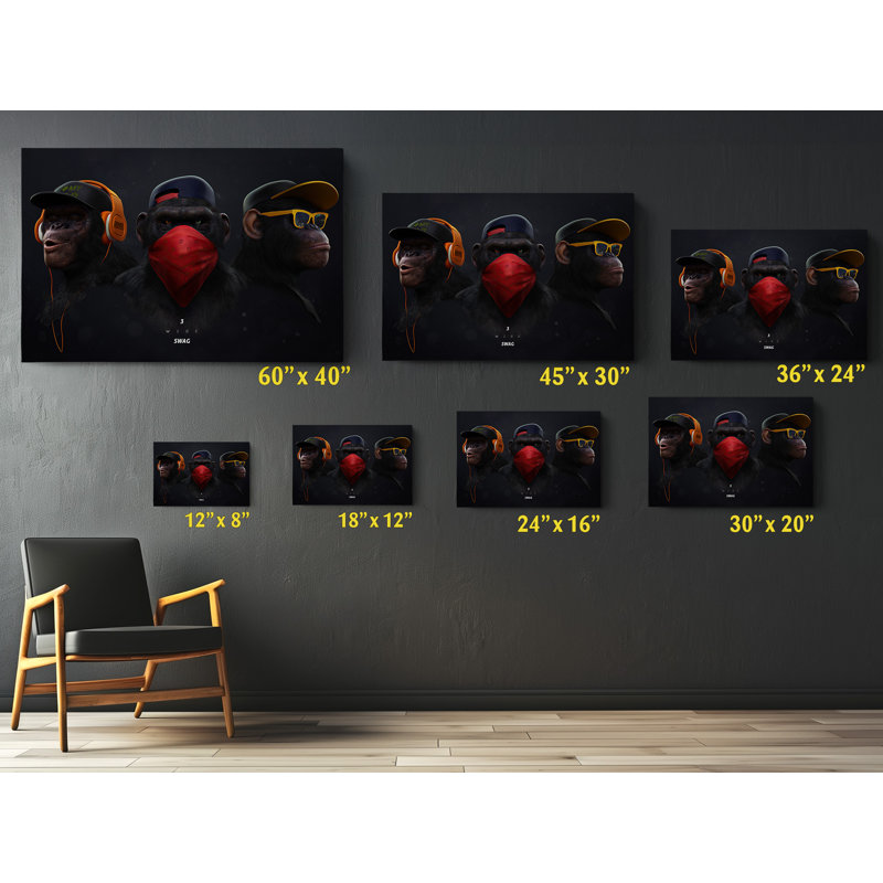 Impression sur toile «Wise Monkeys Swag Banksy Monkey Gorilla Chimp», H 30 po x l 45 po x P 1 po