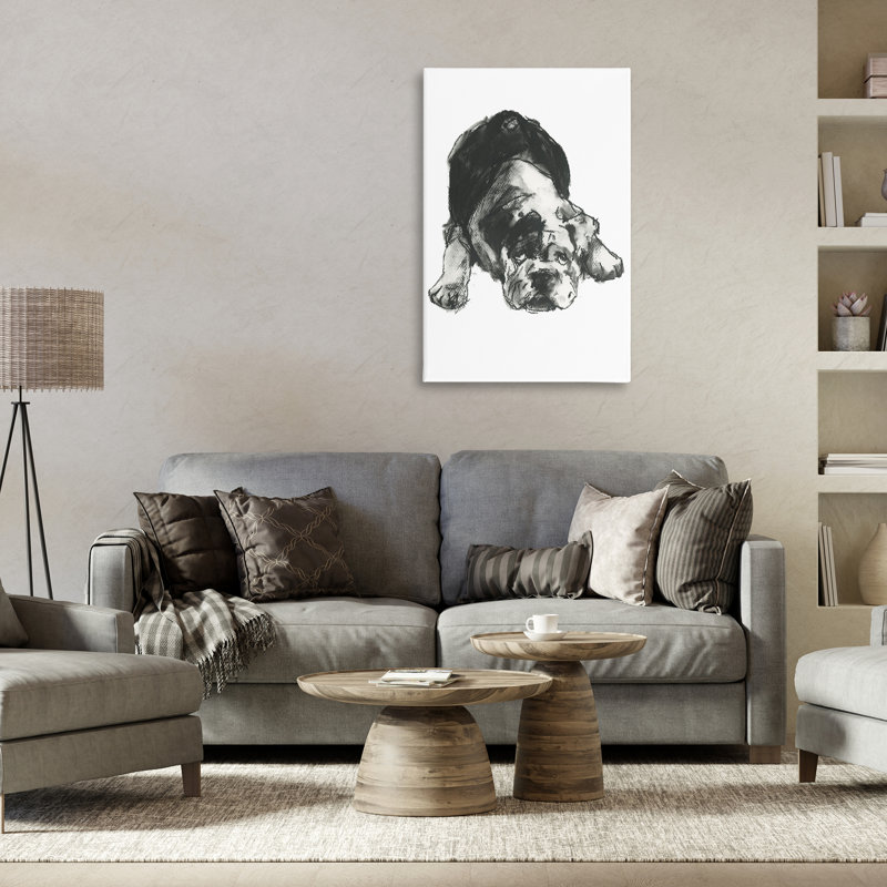 Bulldog, dessin sur toile par Cartissi, H 36 po x l 24 po