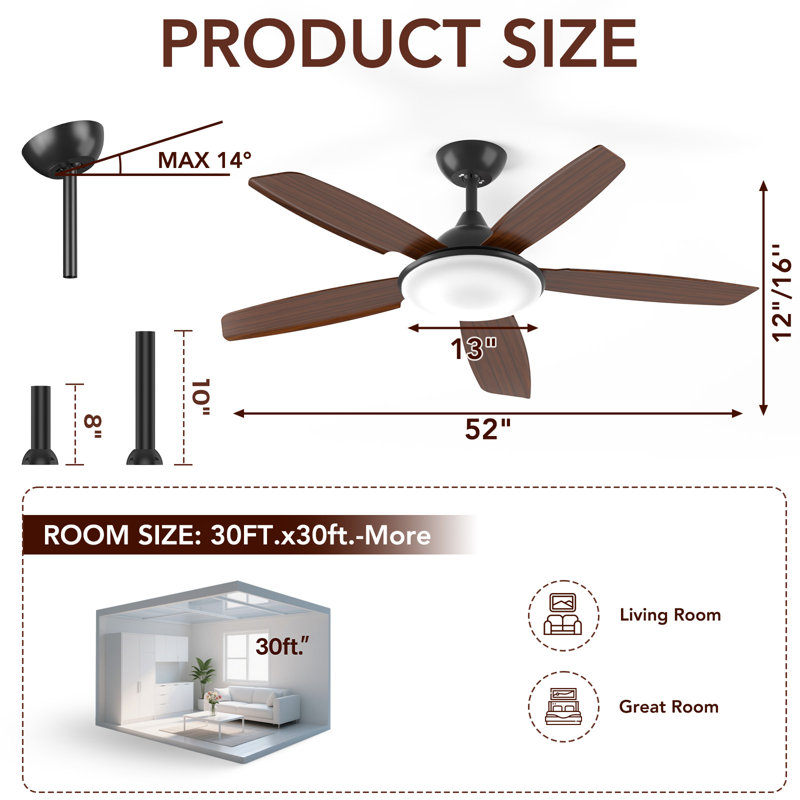 Antarctic Star 52" Low-Profile Ceiling Fan With Led Light & Remote,Sleek, Silent, And Smart—Perfect For Bedrooms, Nurseries, Or Cozy Indoor Spaces!