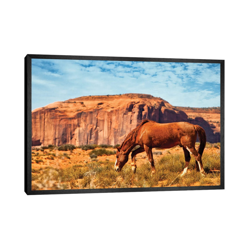 Horse In Utah Desert 1 Piece Wall Art on Canvas, 66.04 cm H x 45.72 cm W, Black Floater Framed
