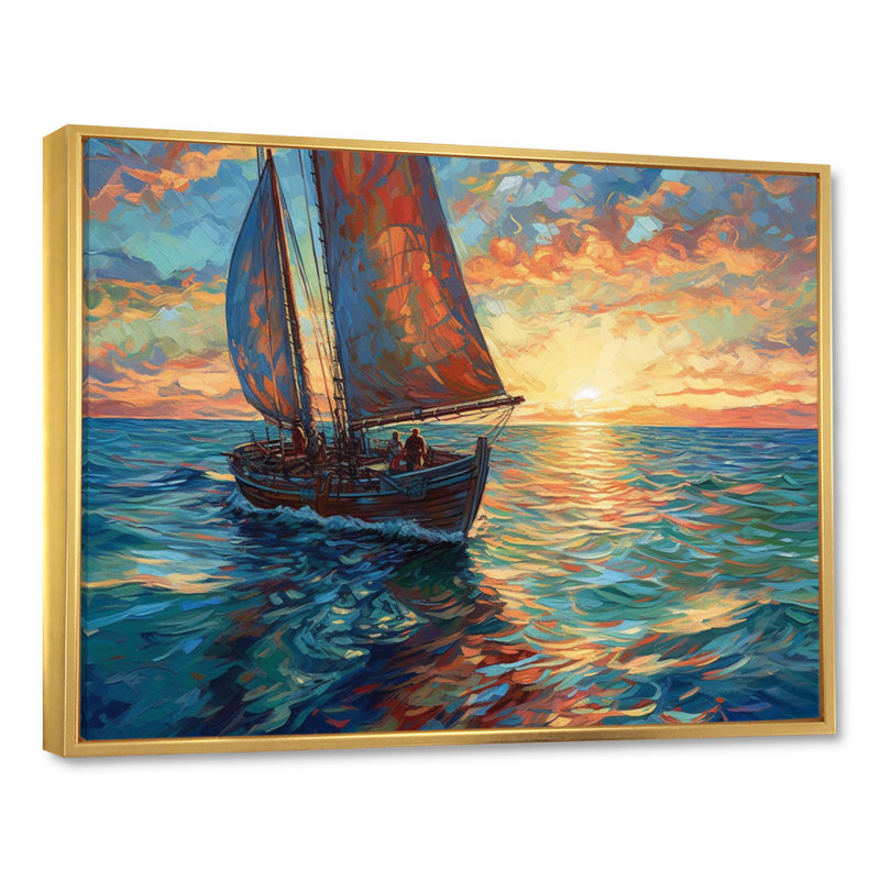 Sail Sail At Sea IV, reproduction d'art sur toile, H 24 po x l 32 po x P 1 po, Cadre flottant doré