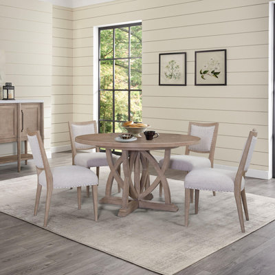 54" Round Expandable Table W/ 4 Chairs and Cement Top Server 6PC