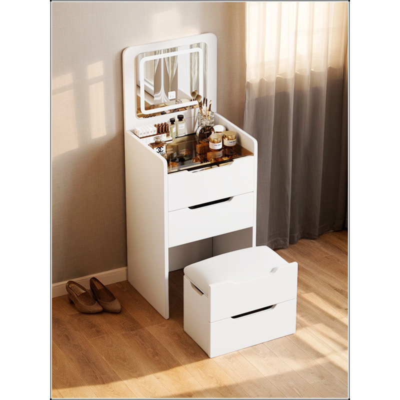 Bureau de coiffeuse 3 en 1 avec miroir rabattable, bureau en verre et 3 tiroirs pour une organisation compacte et élégante de la chambre à coucher