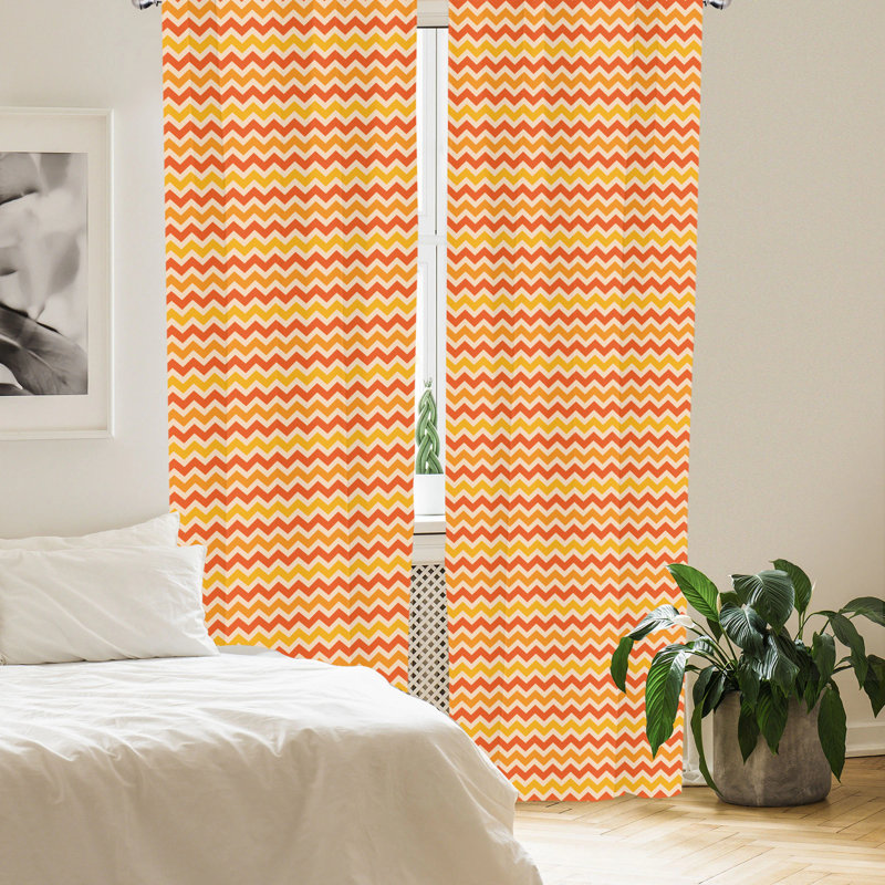 Vintage Orange Yellow Chevron Light Filtering Curtain Pair