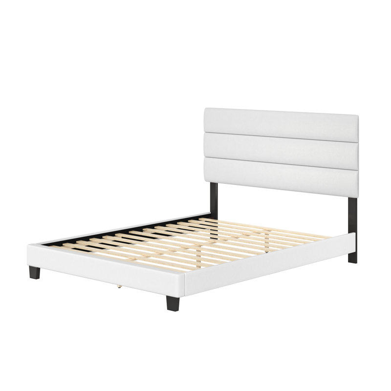 Piedmont Light Faux Leather Queen Platform Bed with Tufted Headboard